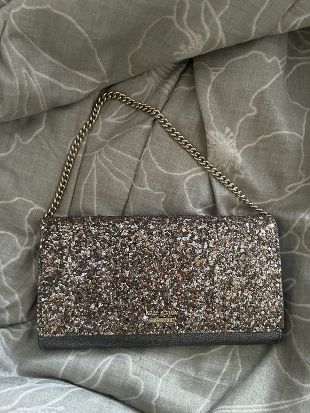 kate spade gold and silver glitter chain clutch